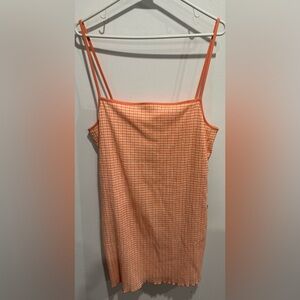 Aritzia Wilfred Jazz Mini Dress Seersucker orange white lined lingerie strap 2XL